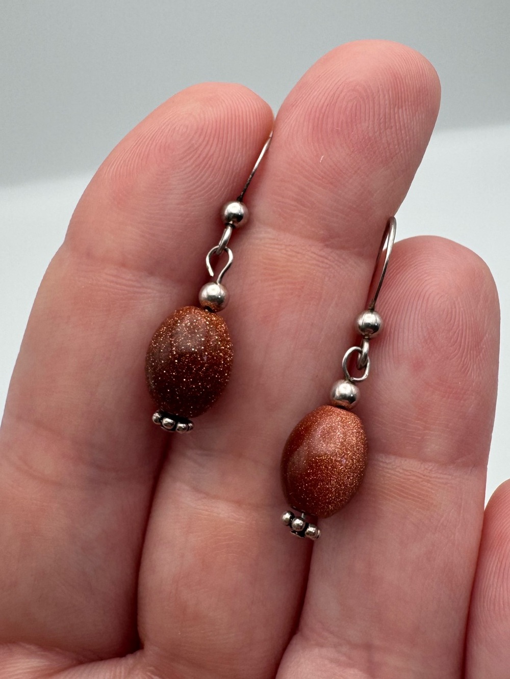 Sterling Silver 925 Gold Glittering Sunstone Earrings